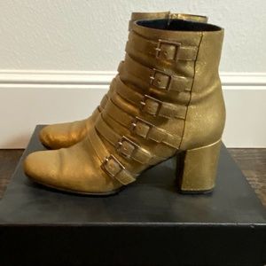 COPY - SAINT LAURENT Metallic Suede Ankle Boot Gold